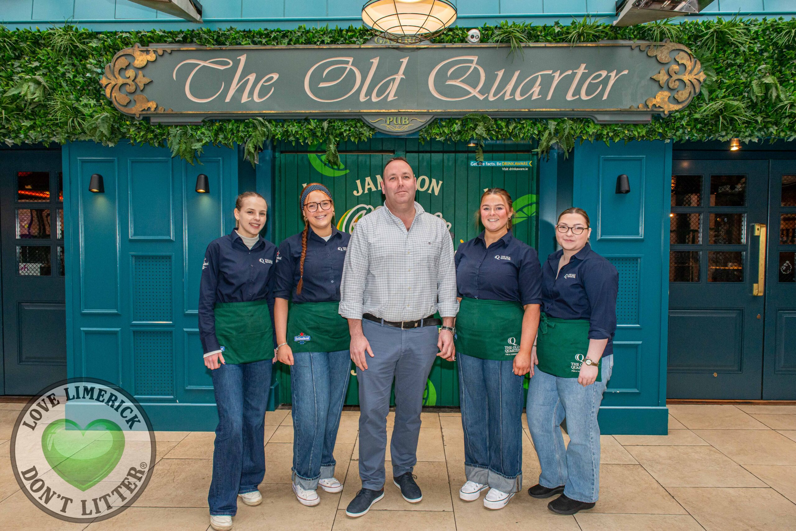 Staff outside the outdoor beer garden at The Old Quarter Publication in Limerick