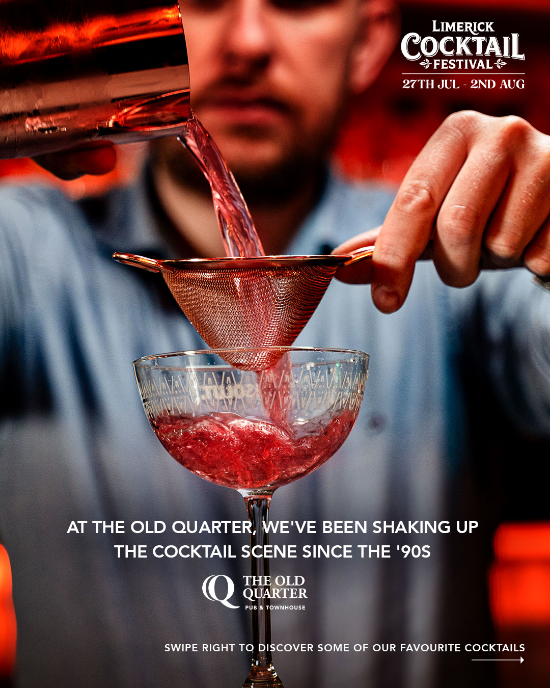 The Old Quarter Pub is delighted to be part of the very first Limerick Cocktail Festival. ✨ Any 2 Cocktails for €18 ✨ Choose from our full cocktail menu ✨ Exclusive with your Festival Wristband Whether you’re a fan of classics or looking to discover a new favourite, this is the perfect excuse to sip your way through the festival.