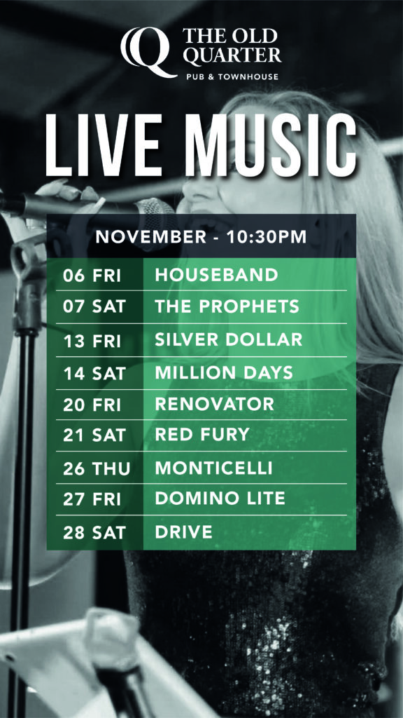 November 2026 Live Music Lineup at The Old Quarter Pub